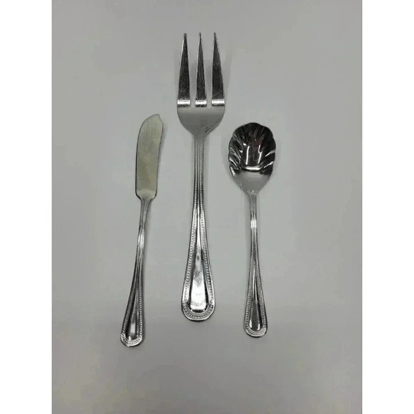Cuisinart Other - Cuisinart Tuscan Bead Flatware 18/10 Serving Fork, Sugar Spoon, Butter Knife